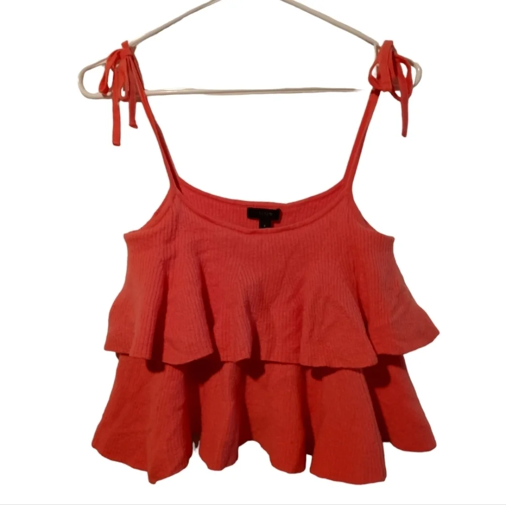 J Crew Merino Wool Tiered Ruffle Tank Top with Tie Shoulder Straps Pink Size S - Picture 1 of 9